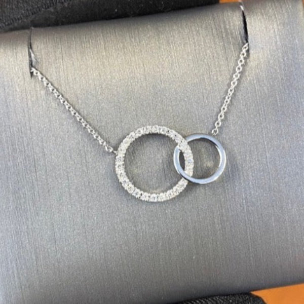 White Gold Double Circle Diamond Necklace Dublin Village Jewelers (OH)