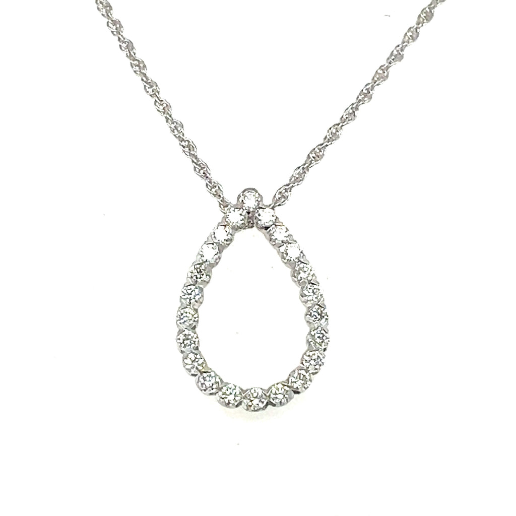 14k White Gold Diamond Pear Outline Necklace