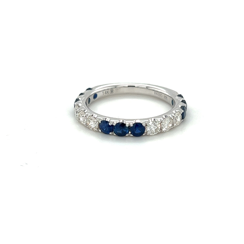 14k White Gold Sapphire and Diamond Ring (3 Stone Alternating)