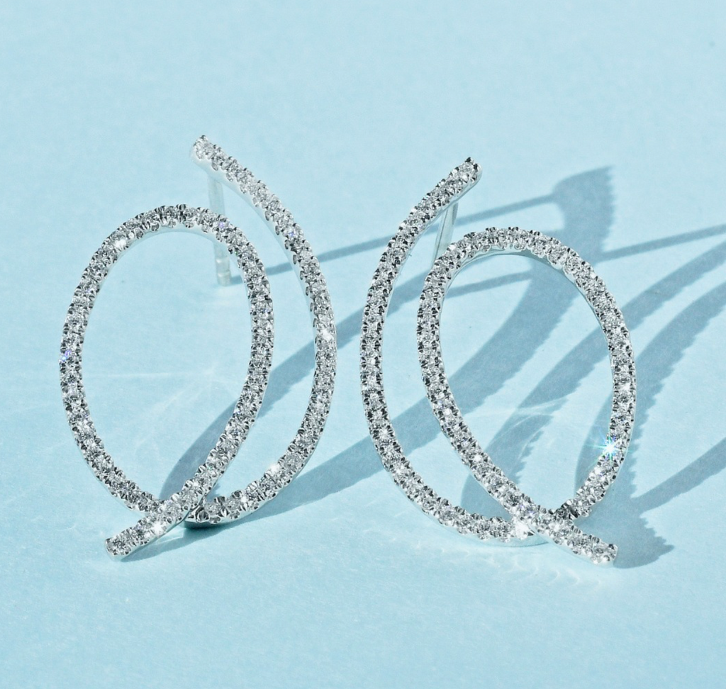 18k White Gold Spiral Design Diamond Earrings