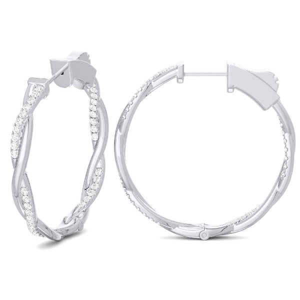 14k White Gold Diamond Hoop Twist Earrings – Dublin Village