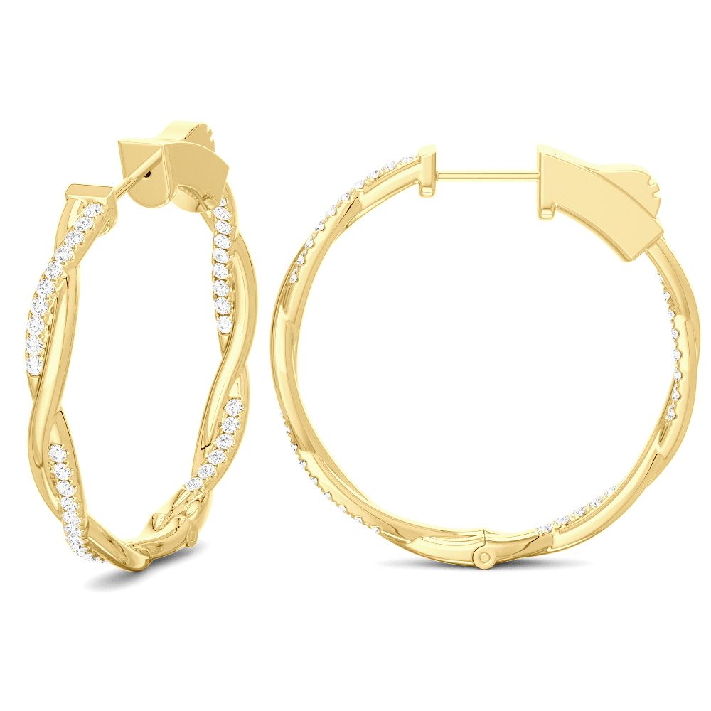14k Yellow Gold Diamond Hoop Twist Earrings
