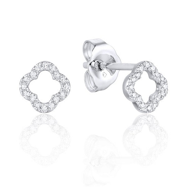 14k White Gold Petite Clover Diamond Earrings