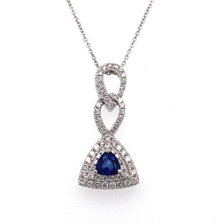 14K White Gold Sapphire and Diamond Triangle Necklace