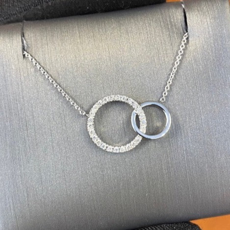 White Gold Bonded Circle Diamond Necklace