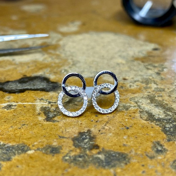 14K White Gold Double Circle Diamond Earrings