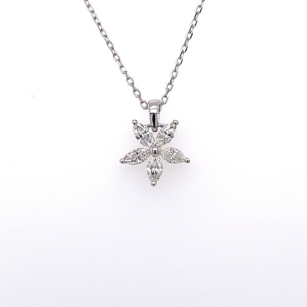 14K White Gold Floral Diamond Necklace
