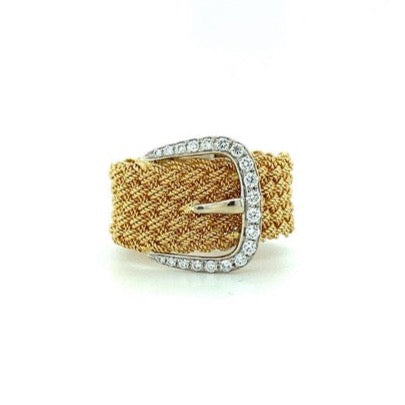 18k White and Yellow Gold Diamond Buckle Ring