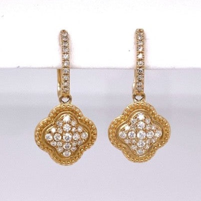 14k Yellow Gold Diamond Clover Drop Earrings
