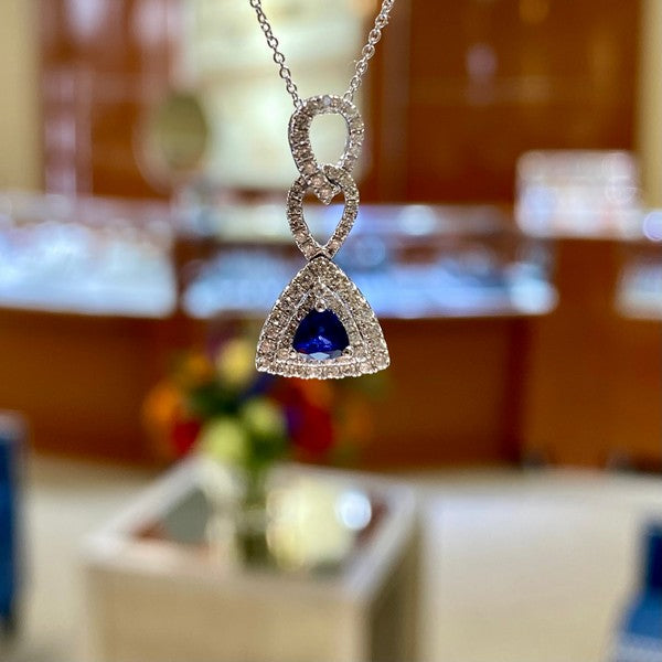 14K White Gold Sapphire and Diamond Fancy Necklace