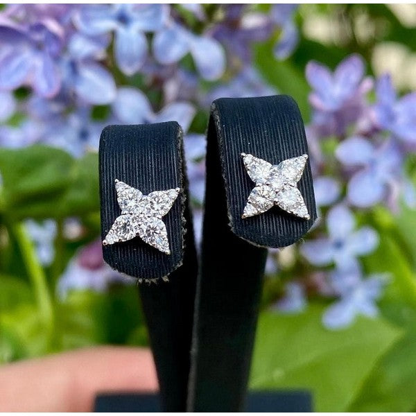 14k White Gold Star Diamond Stud Earrings