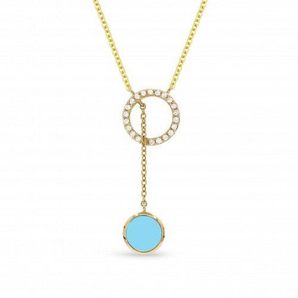14K Yellow Gold Diamond and Turquoise Drop Necklace